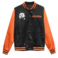 1978 Unisex Halloween Black Orange Satin Spooky Bomber Varsity Outerwear Jacket