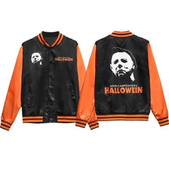 1978 Unisex Halloween Black Orange Satin Spooky Bomber Varsity Outerwear Jacket