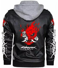 Cyberpunk Samurai 2077 Gamer Black Hooded Leather Motorcycle Biker Trendy Jacket