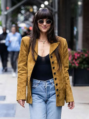 Dakota Johnson Mustard Suede Jacket