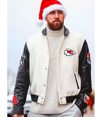 Travis Kelce Black and White Varsity Jacket – Kansas City Chiefs Inspired