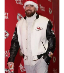 Travis Kelce Black and White Varsity Jacket – Kansas City Chiefs Inspired