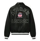Men's Avirex Icon London Real Leather Bomber Varsity Jacket Black Biker Jacket