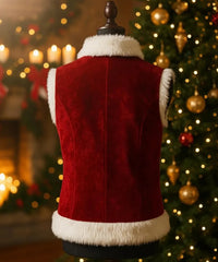 Men’s Red Velvet Christmas Vest with White Faux Fur Trim, Santa Costume Waistcoat, Handmade Holiday Outfit, Xmas Vest Gift for Him.