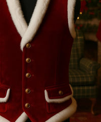 Men’s Red Velvet Christmas Vest with White Faux Fur Trim, Santa Costume Waistcoat, Handmade Holiday Outfit, Xmas Vest Gift for Him.