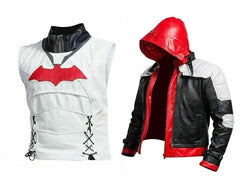 Red Hood Arkham Knight Leather Jacket & Vest: Superhero Cosplay Costume For Men