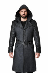 Assassins Creed Men's Grey Syndicate Jacob Frye Trench Real Leather Wool Coat
