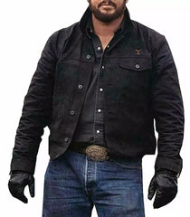 Men's Yellowstone Cole Hauser Rip Wheeler Stylish Black Cotton Denim Jacket