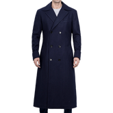 Aaron Men's Blue Double Breasted Long Wool Coat