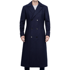 Aaron Men's Blue Double Breasted Long Wool Coat