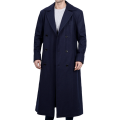 Aaron Men's Blue Double Breasted Long Wool Coat
