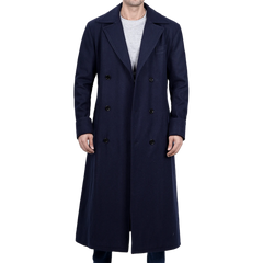 Aaron Men's Blue Double Breasted Long Wool Coat