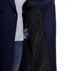 Aaron Men's Blue Double Breasted Long Wool Coat