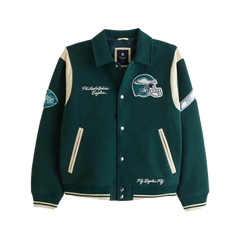 Abercrombie Philadelphia Eagles Vintage Green Fly Bomber Varsity Jacket