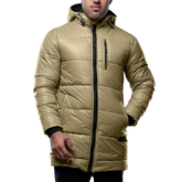 Alton Mens Beige 3/4 Length Puffer Insulated Coat With Hood