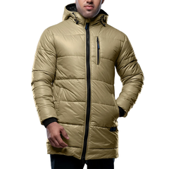 Alton Mens Beige 3/4 Length Puffer Insulated Coat With Hood