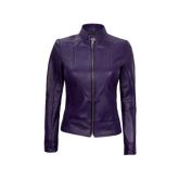 Amy Purple Cafe Racer Women's Leather Jacket