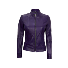 Amy Purple Cafe Racer Women's Leather Jacket
