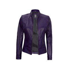 Amy Purple Cafe Racer Women's Leather Jacket