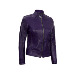 Amy Purple Cafe Racer Women's Leather Jacket