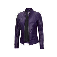 Amy Purple Cafe Racer Women's Leather Jacket