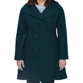 Ana Women's Forest Green Double Breasted Flare Wool Coat - Regular Fit