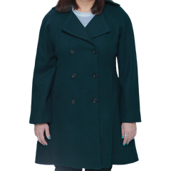 Ana Women's Forest Green Double Breasted Flare Wool Coat - Regular Fit