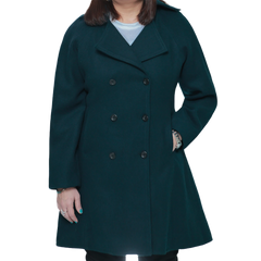 Ana Women's Forest Green Double Breasted Flare Wool Coat - Regular Fit