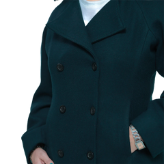 Ana Women's Forest Green Double Breasted Flare Wool Coat - Regular Fit