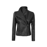 Arezzo Black Flap Closure Leather Cafe Racer Jacket
