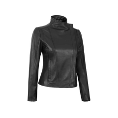 Arezzo Black Flap Closure Leather Cafe Racer Jacket