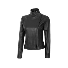 Arezzo Black Flap Closure Leather Cafe Racer Jacket