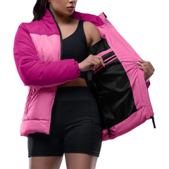 Ashley Womens Two Tone Pink Puffer Jacket