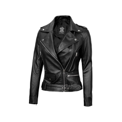Asymmetrical Black Leather Moto Jacket Women