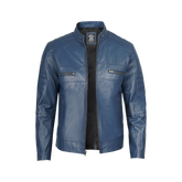 Austin Men Cafe Racer Blue Real Leather Jacket