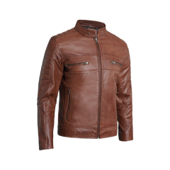 Austin Men Cafe Racer Cognac Brown Leather Jacket