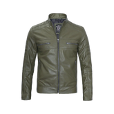 Austin Men Cafe Racer Dark Green Real Leather Jacket