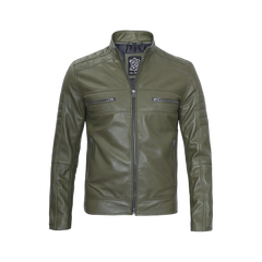 Austin Men Cafe Racer Dark Green Real Leather Jacket