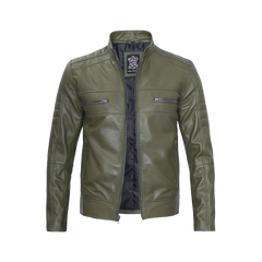 Austin Men Cafe Racer Dark Green Real Leather Jacket