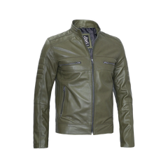 Austin Men Cafe Racer Dark Green Real Leather Jacket