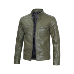 Austin Men Cafe Racer Dark Green Real Leather Jacket