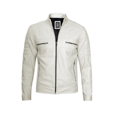 Austin Men Cafe Racer Off White Real Leather Jacket