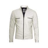 Austin Men Cafe Racer Off White Real Leather Jacket