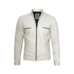 Austin Men Cafe Racer Off White Real Leather Jacket