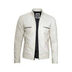 Austin Men Cafe Racer Off White Real Leather Jacket