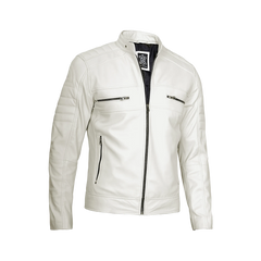 Austin Men Cafe Racer Off White Real Leather Jacket
