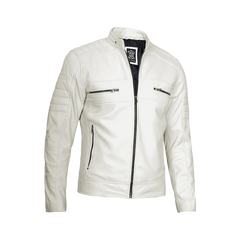 Austin Men Cafe Racer Off White Real Leather Jacket