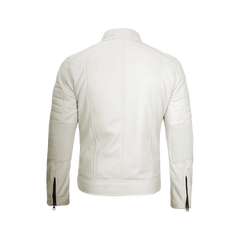 Austin Men Cafe Racer Off White Real Leather Jacket