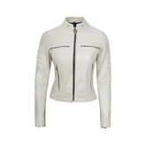 Austin Women's Off White Cafe Racer Biker Real Leather Jacket