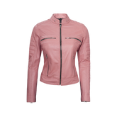 Austin Women's Pink Cafe Racer Real Leather Jacket